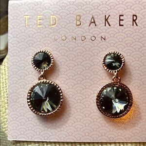 Ted Baker Black and Rose Gold Tone Drop Earrings